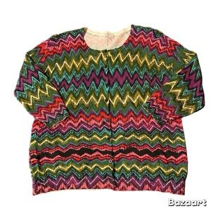 Joseph A Women’s Rayon Vibrant Zigzag Pattern Cardigan 3/4 Sleeves Size Large